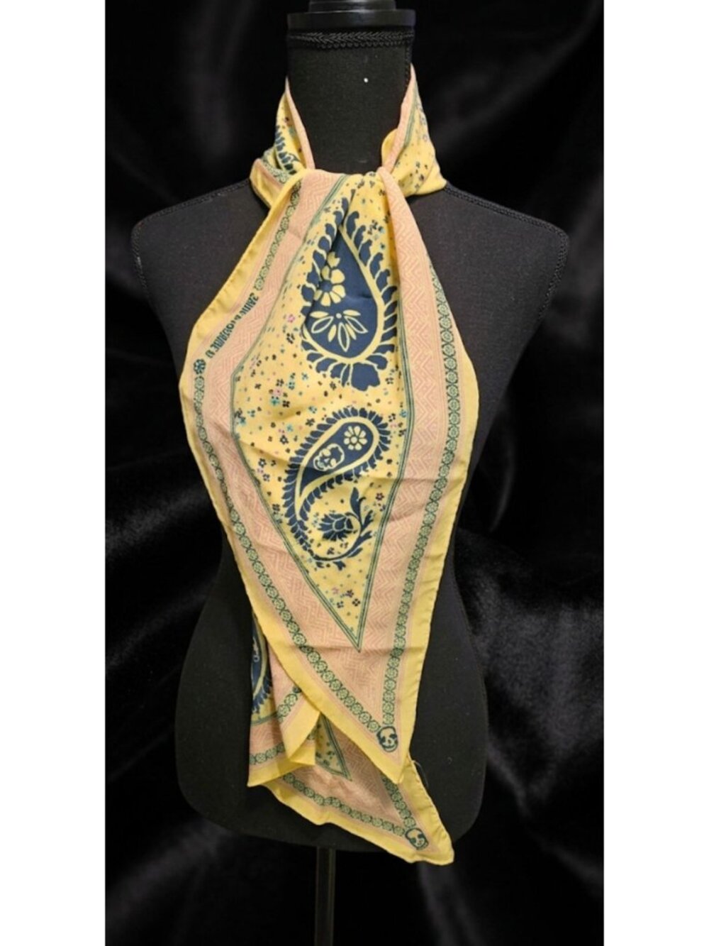 Zadig & Voltaire Yellow Paisley Floral Print Scarf With Skull Design-Silk